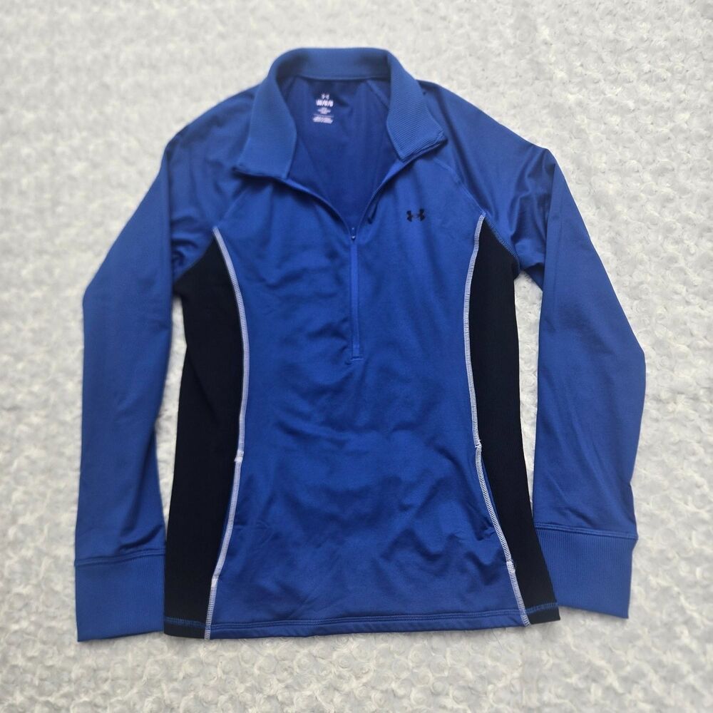 Under Armour Women's 1/2 Zip Pullover L Blue Body Thumbhole Cuffs Fitted Cut
